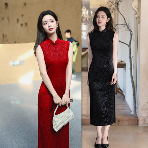 红色新中式港风无袖改良旗袍2026新款年轻款新娘敬酒服订婚连衣裙