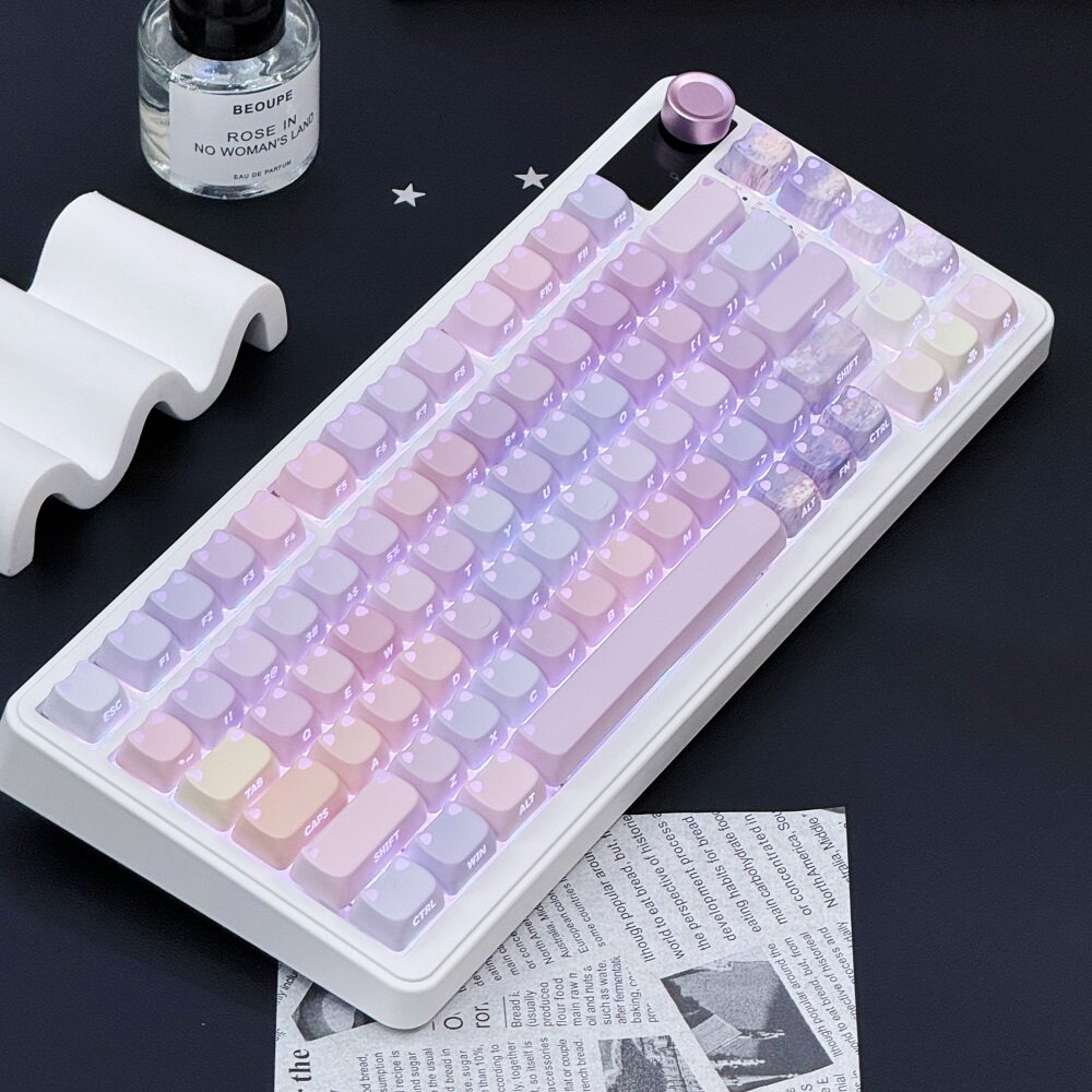 柿饼工作室原创莫奈睡莲键帽MAO高度双色猫猫侧刻透光粉紫色键帽