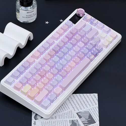 柿饼工作室原创莫奈睡莲键帽MAO高度双色猫猫侧刻透光粉紫色键帽