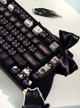 柿饼工作室小黑猫键帽mao高度平胸pbt五面热升华黑色猫咪可爱