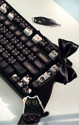 柿饼工作室小黑猫键帽mao高度平胸pbt五面热升华黑色猫咪可爱