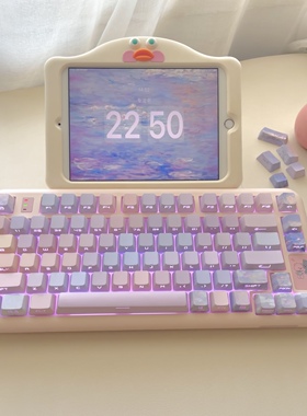 柿饼工作室原创莫奈睡莲键帽oem高度侧刻透光粉紫色五面热升华