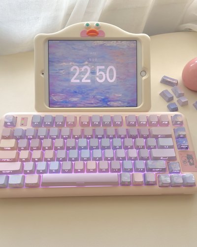 柿饼工作室原创莫奈睡莲键帽oem高度侧刻透光粉紫色五面热升华