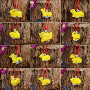 陶瓷黄色小吊坠老鼠牛虎兔龙蛇马羊猴子鸡狗猪描金12生肖属相项链