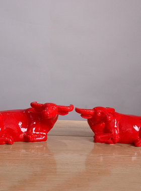 红色旺市办公室工艺品华尔街牛