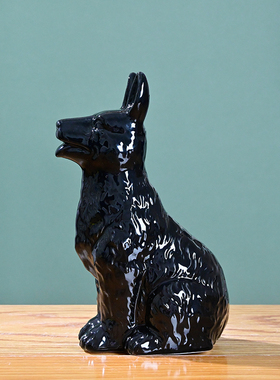 黑色陶瓷狗摆件十二生肖狗家居办公招财镇宅旺财小狗摆设工艺品