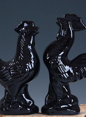 工艺黑色公鸡风水动物家居装饰