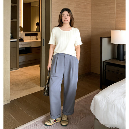 休闲风方领上衣女夏季新款竖条纹弹力显瘦百搭大码T恤