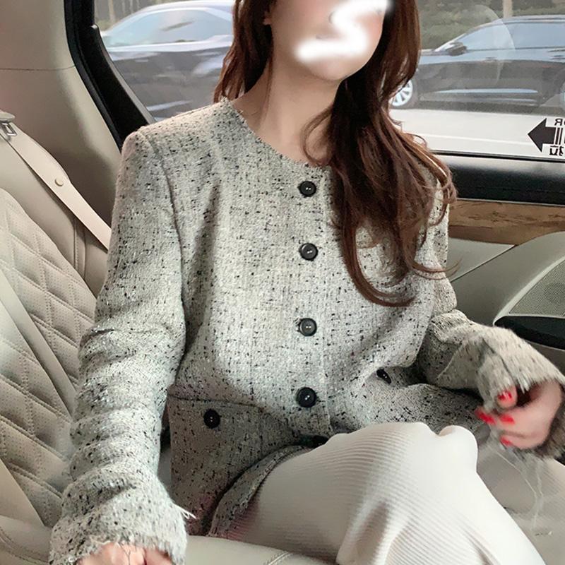 大码韩版灰色气质显瘦小香风外套