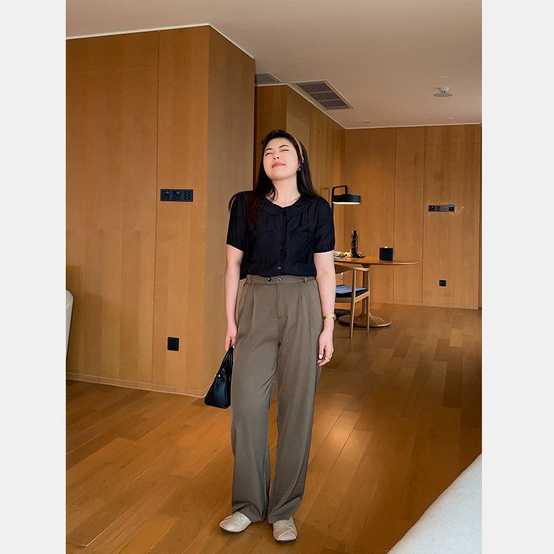 大码女装胖mm高腰西裤女夏季薄款垂感正装微胖休闲阔腿裤子女显瘦