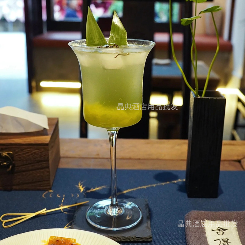 法式复古反口红酒杯ins简约高脚葡萄酒杯水晶反口古典调酒杯子