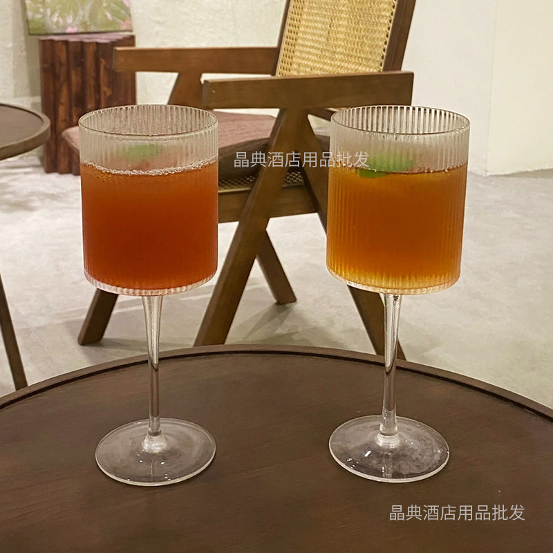 复古条纹法式高脚香槟杯气泡酒玻璃杯子高颜值葡萄酒红酒鸡尾酒杯