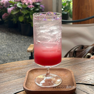简约风直筒果汁杯透明高脚玻璃杯网红气泡水杯子鸡尾酒饮品杯咖啡