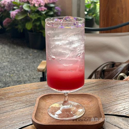 简约风直筒果汁杯透明高脚玻璃杯网红气泡水杯子鸡尾酒饮品杯咖啡