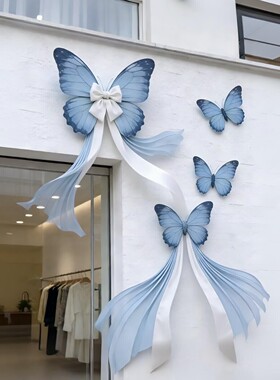 蓝白蝴蝶结网红橱窗美陈道具装饰