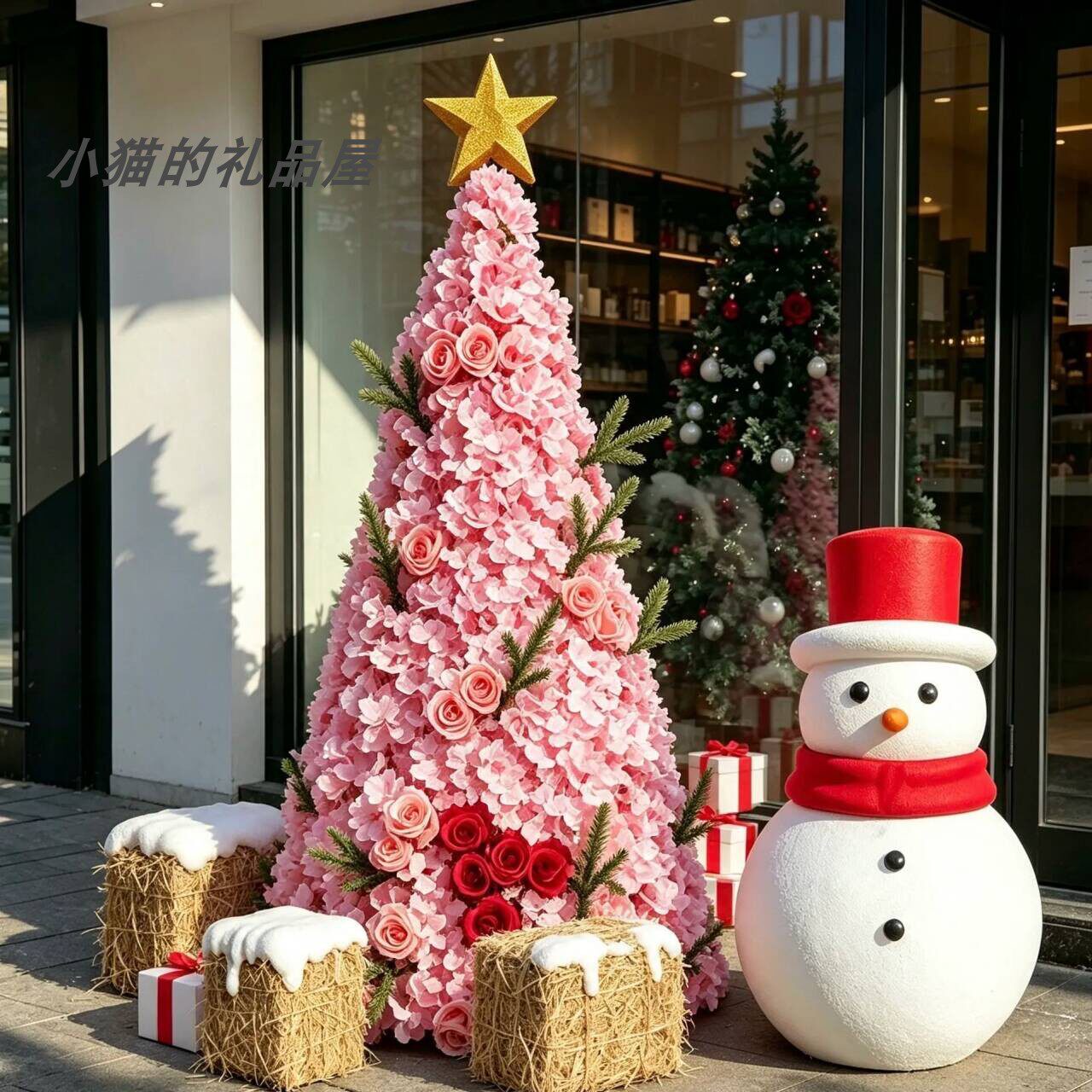 圣诞节场景布置商场中厅店铺橱窗氛围圣诞树礼物盒雪人姜饼人摆件