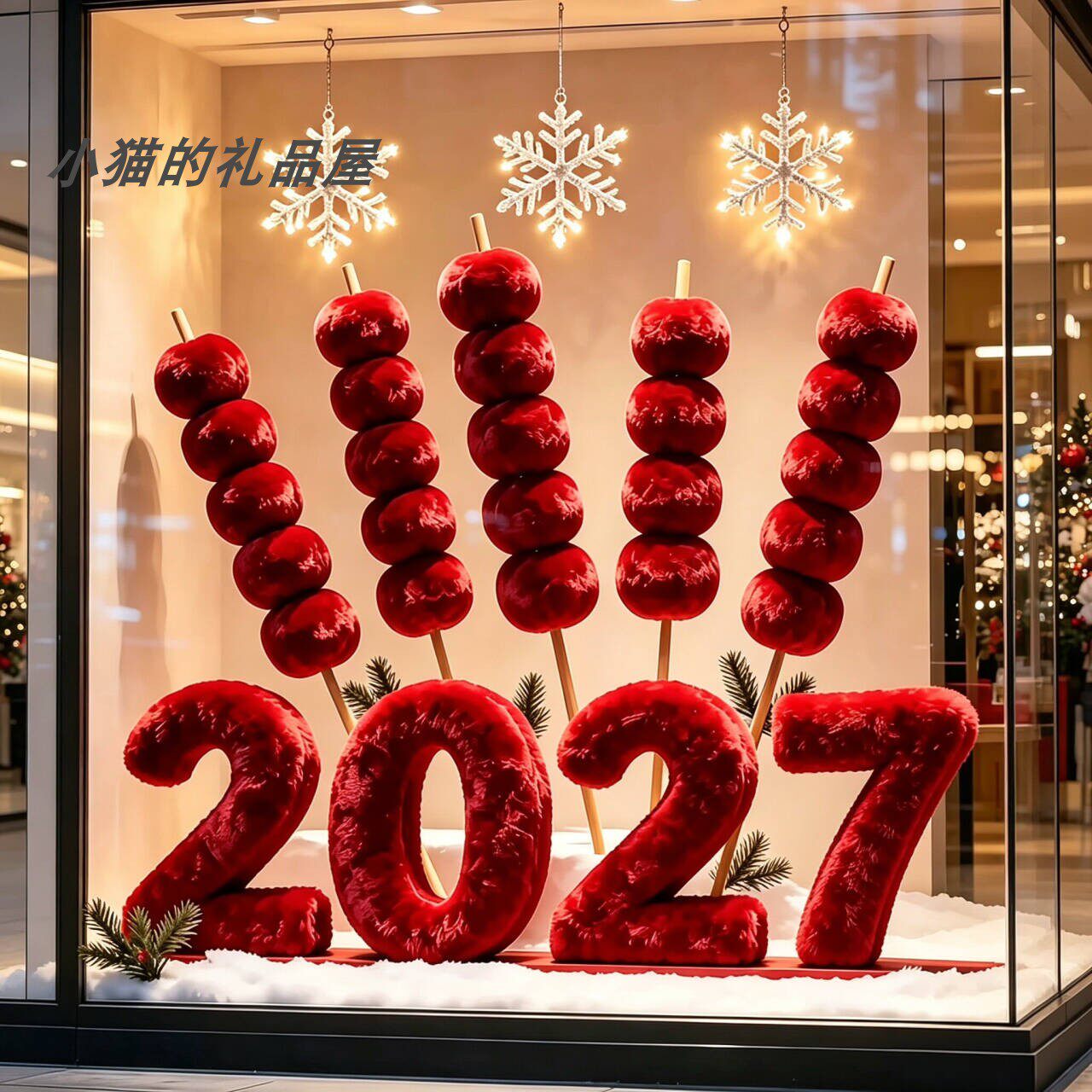 2027立体字春节元旦毛绒美陈摆件