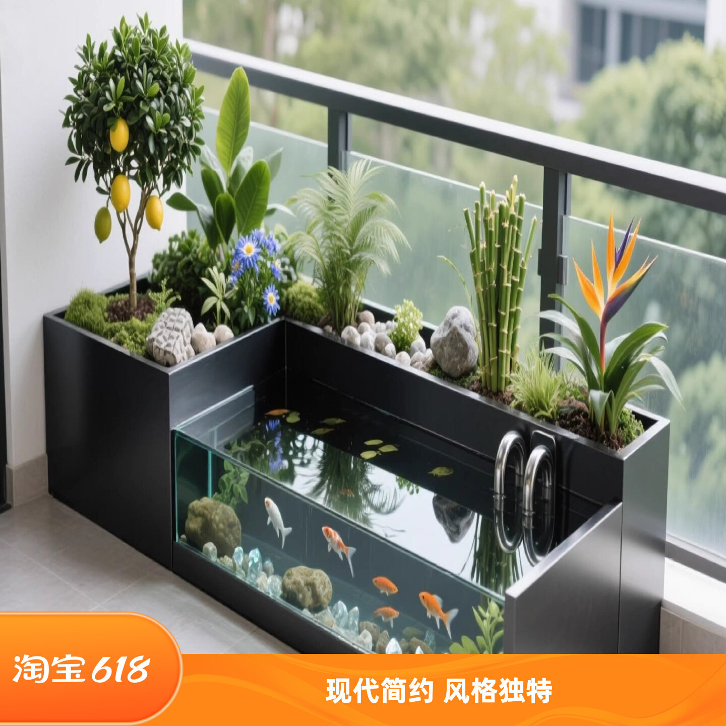 不锈钢成品鱼池阳台鱼缸循环庭院一体室内外流水露台别墅户外造景