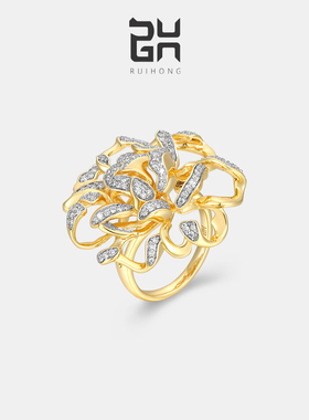 瑞红女镀金中式镶嵌锆石戒指