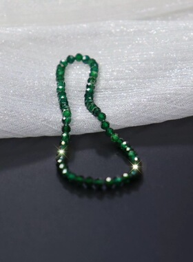 天然祖母绿手链绿色森林手链4mm极细弹力绳男女复方手串显白配饰