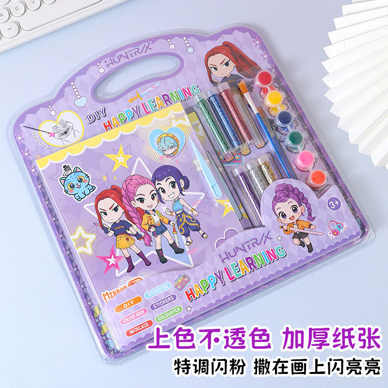 跨境猎魔女团彩妆闪粉涂色本创意diy卡通涂鸦画套创意涂鸦绘画本