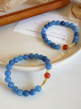 「金鲤渡蓝」新中式蓝色串珠金色锦鲤手串复古高级感显白气质手链