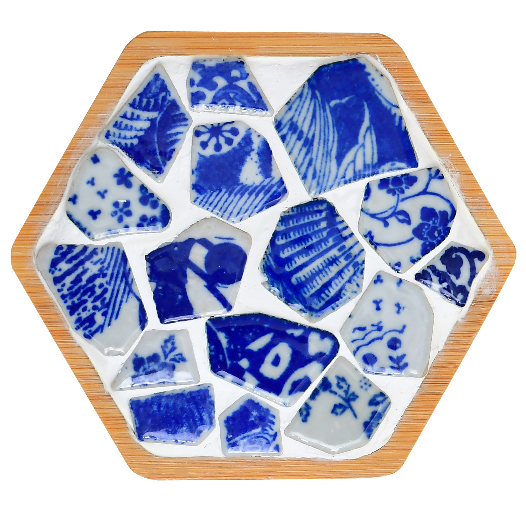 青花瓷拼接杯垫画国风手工diy材料包陶瓷马赛克碎片装饰画中秋节