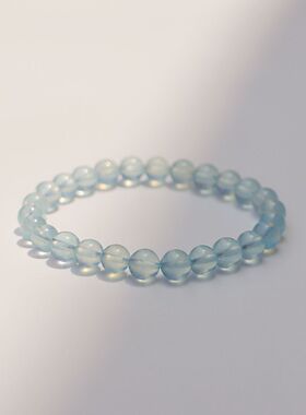 新款天然冰种天然魔鬼海蓝宝补水手链蓝色手串简约百搭小众饰品