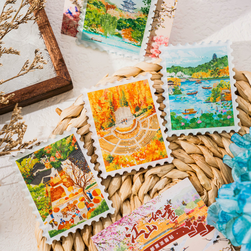 亚克力国风创意邮票冰箱贴旅游纪念品文创小礼品磁吸贴漫画风送人