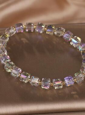 超闪！白色方糖水晶手链女小众轻奢高级感手环送同学闺蜜礼物手环