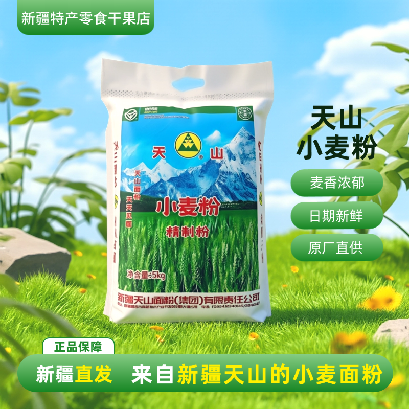 新疆天山面粉无添加5kg特一级粉中筋雪花牌全麦精制面粉小麦粉