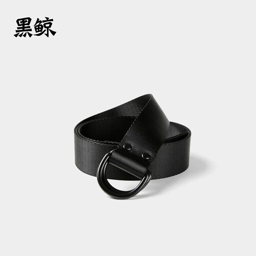 黑鲸纯色字母织带双环扣腰带