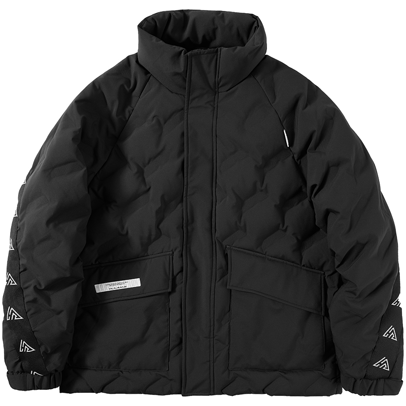 黑鲸织带拼接立领羽绒服男冬季热卖简约保暖轻薄羽绒外套男