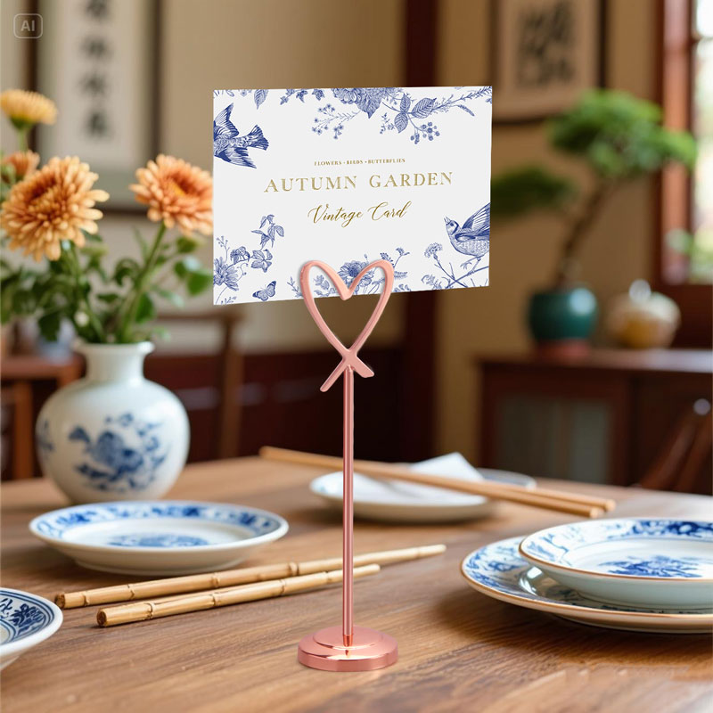 桌面爱心便签夹立式金属标签夹照片支架婚礼宴会桌号牌自助餐菜牌