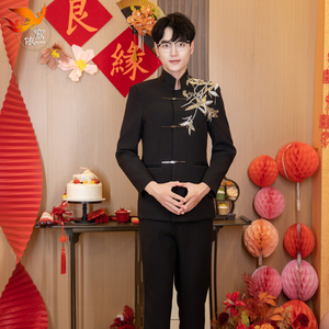 新郎结婚礼服中山装秀禾2024新款复古唐装男士喜服中式男装中国风