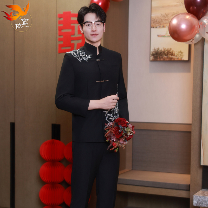 男士新中式订婚中山装男装结婚秀禾高级立领西装外套新郎中式礼服