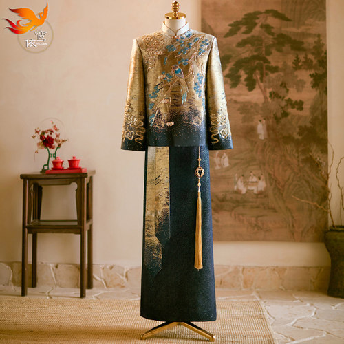 男士重工中式婚服古装接亲2025新款秀禾服敬酒服接亲新郎男装礼服