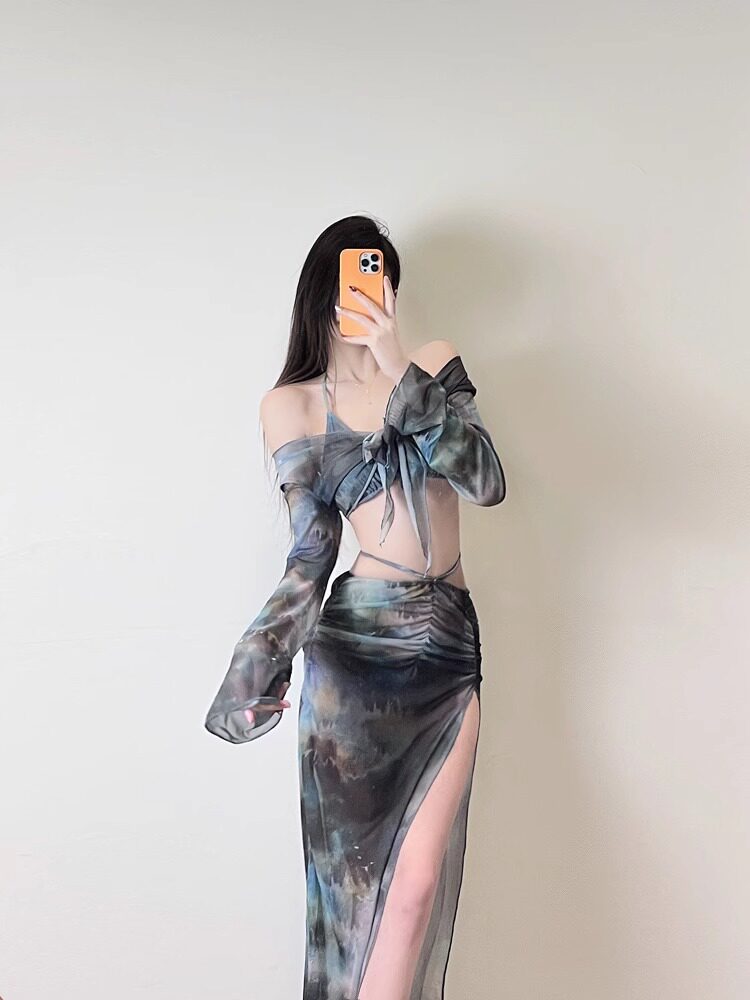 AYSTUDIO泳衣女分体比基尼四件套长裙超性感欧美修身显瘦度假温泉
