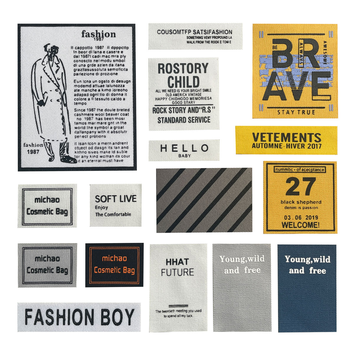 潮牌字母服装辅料衣服衬衫装饰贴标帽子夹标胶印印刷布标彩色布贴