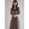 JAPANESE HIGH-END MOCHA BROWN CHIFFON DRESS SUMMER THIN WAIST THIN WAIST ELEGANT TEMPERAMENT PUFF SLEEVE MIDI SKIRT