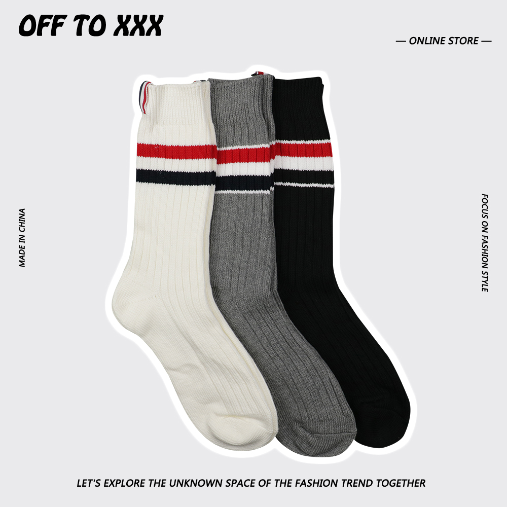 潮牌TB秋冬加厚条纹粗线袜子男女