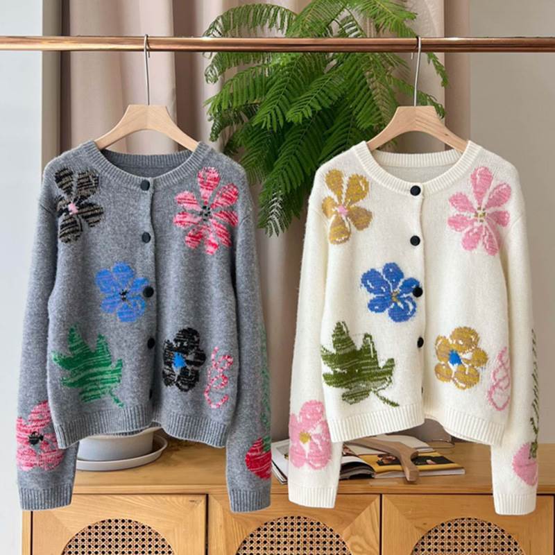 Gentle Age-Reducing Dopamine Colorful Floral Jacquard Wool