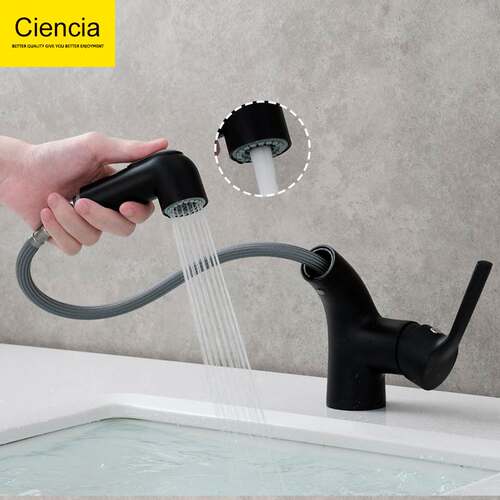 Copper White pull-out type hot and cold basin faucet shower