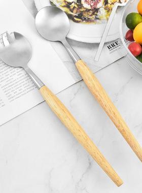 Stainless Steel Wooden Handle Salah Fork Spoon Set Die-cast
