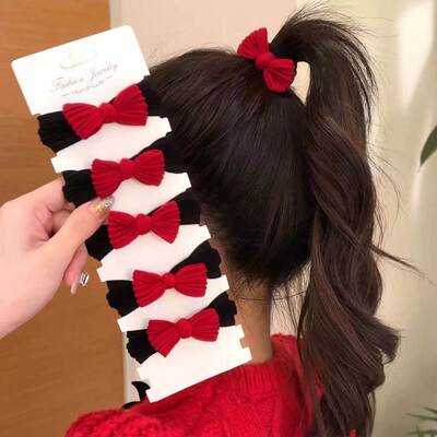 Festive Hair Ring Sweet Red Bow Headline High Elastic