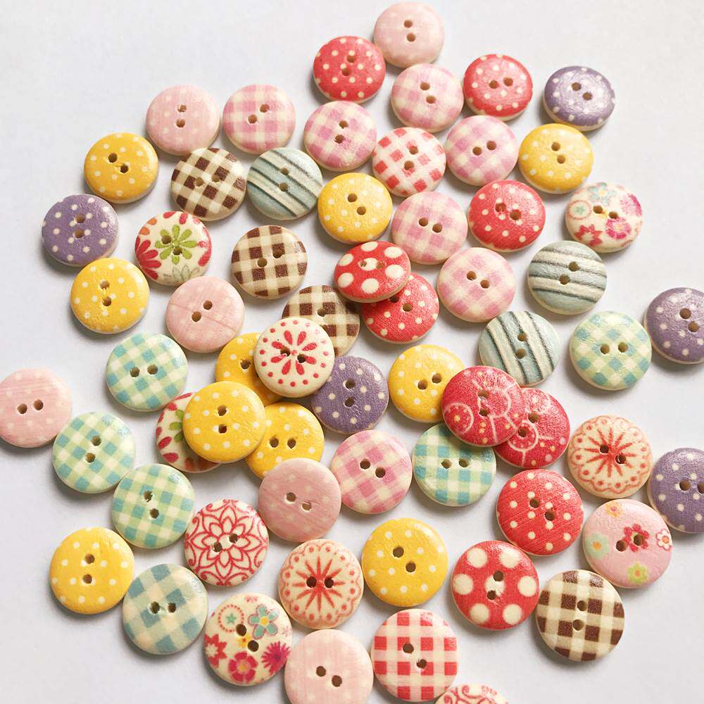 Wholesale 15mm spot painted wooden button two eyes Bread