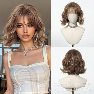 New Elegant Goess Wig Brown Air Bangs Short Curly Hair