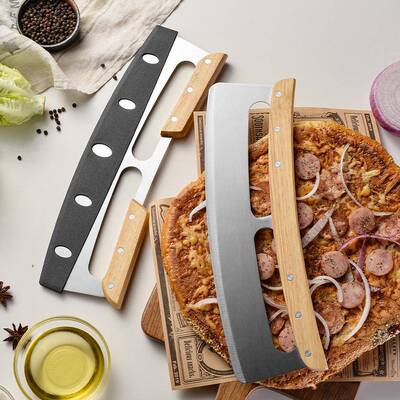 pizza Cutter wooden handle machete stainless steel pizza