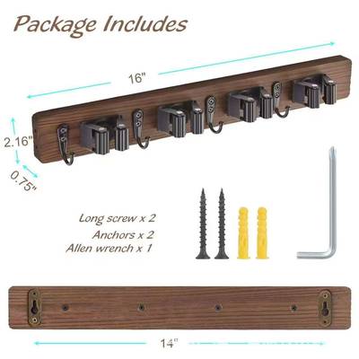 Wooden Mop Rack Wall Clip Hook Broom Mop Storage Rack