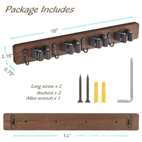 Wooden Mop Rack Wall Clip Hook Broom Mop Storage Rack